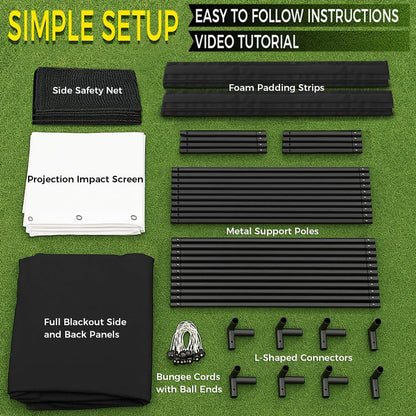 Golf Simulator Enclosure Kit 10 X 8 Ft, 4K-Ready Dual-Layer Projection Impact Screen, Safety Side Netting & Thick Foam Edge Padding for Indoor Home Garage Golf Cage Practice Training