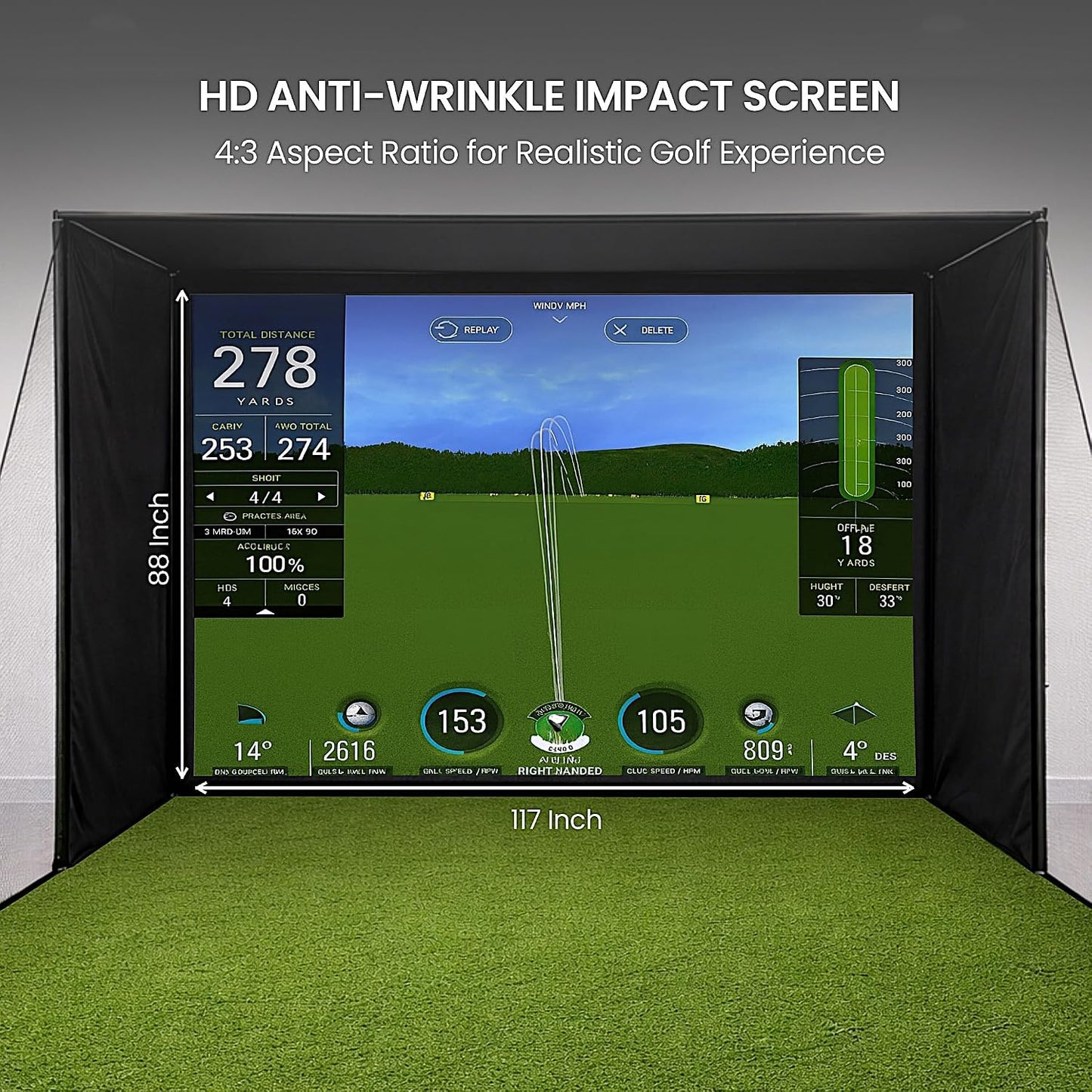 Golf Simulator Enclosure for Home 10X8 Ft Cage with HD Impact Sim Screen Two Shank Nets and Corner Foam Padding for Practice at Indoor Garage