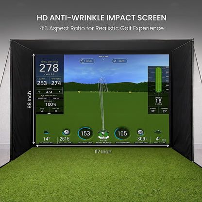 Golf Simulator Enclosure for Home 10X8 Ft Cage with HD Impact Sim Screen Two Shank Nets and Corner Foam Padding for Practice at Indoor Garage