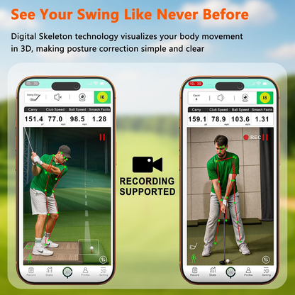 Golf Launch Monitor & Simulator: Portable Swing Analyzer with 13 Metrics, 3D Driving Range, 3D Trajectory & Video Record for Ios/Android