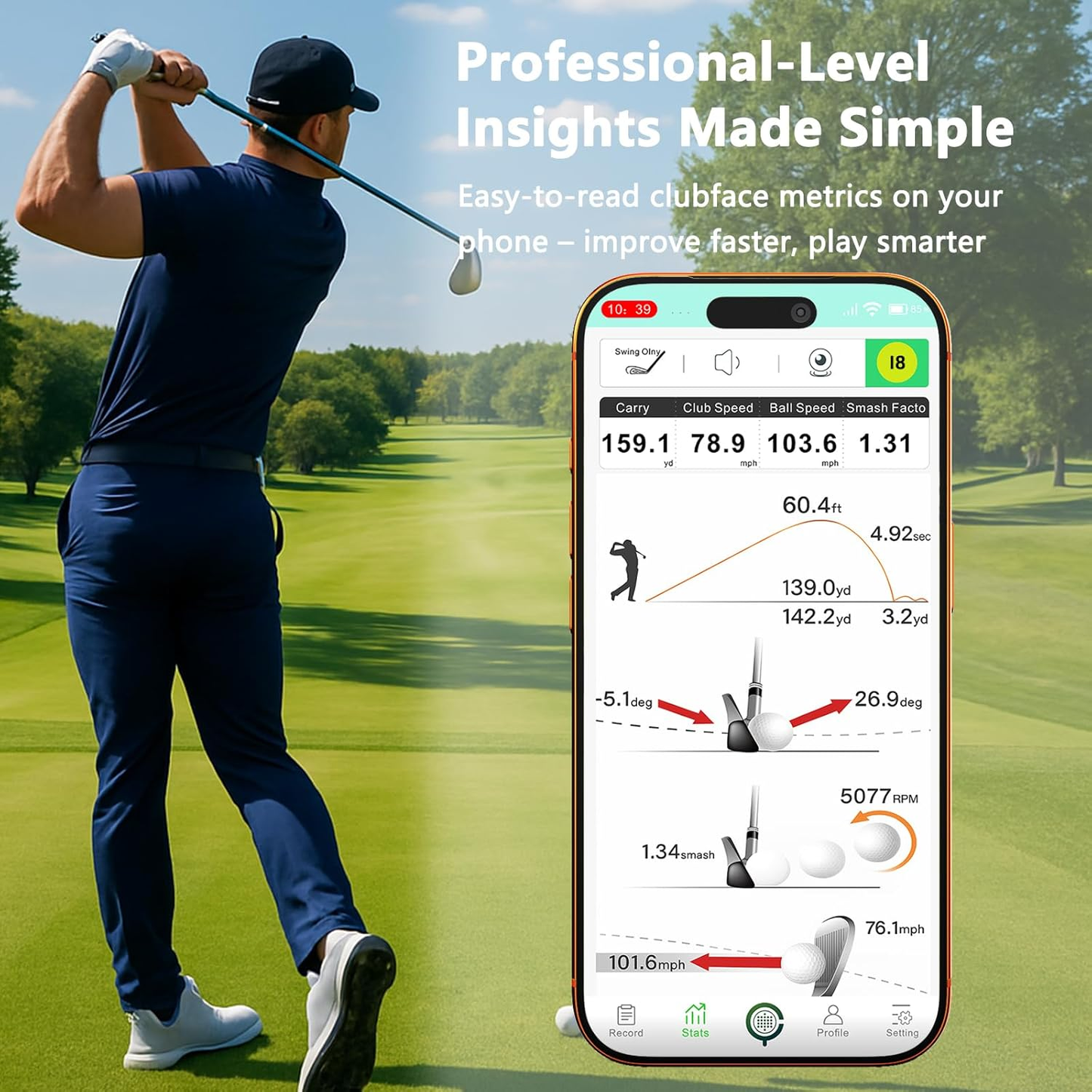 Golf Launch Monitor & Simulator: Portable Swing Analyzer with 13 Metrics, 3D Driving Range, 3D Trajectory & Video Record for Ios/Android