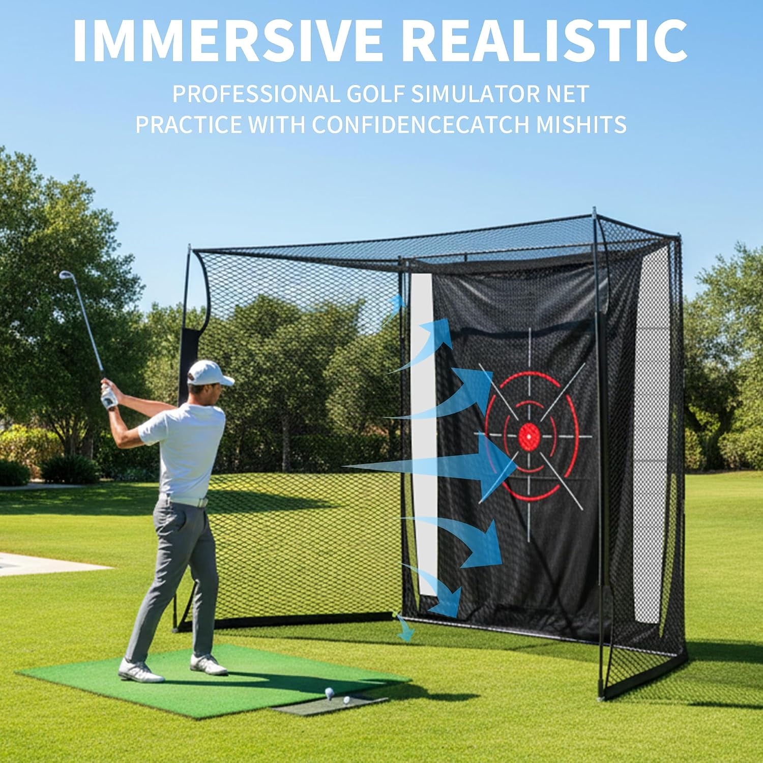 Golf Net,Golf Impact Screen,Golf Simulator Enclosure,11X8Ft Golf Hitting Cage,Equipped with Blank Simulator Screen and Green Target Cloth(Projector Not Included)