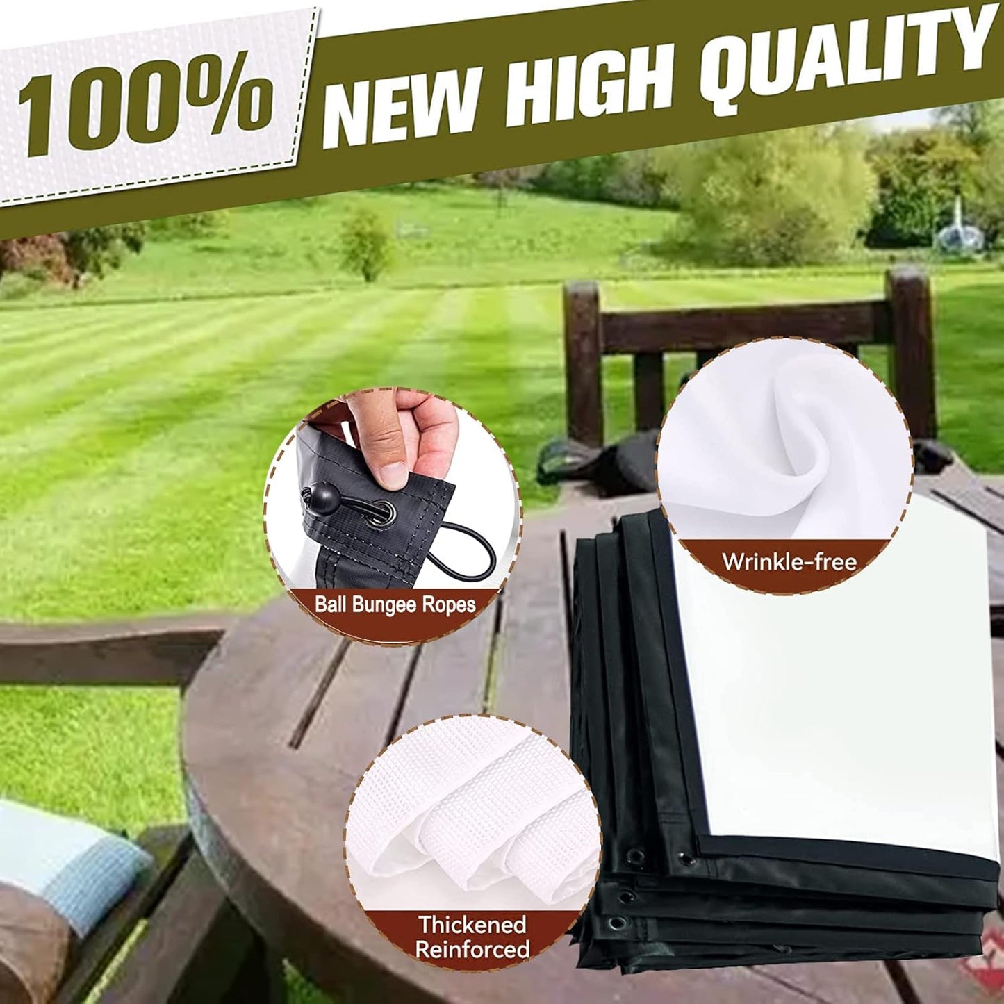 Golf Simulator Impact Screen with Black Double Layer Blackout Cloth Shank Side Net Ropes ;High Definition Premium 4K Projection Screen for Golfer
