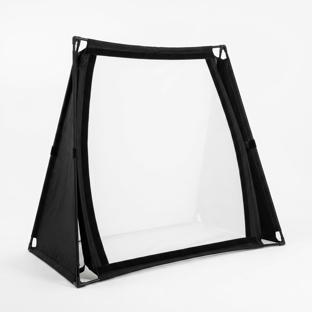 DIY Golf Simulator Impact Screen Frame Enclosure Kit Set, Use with Simulators, Durable Fabric with Velcro, Reinforced Black Border, 9.8'X9.8'X4.9' — Studio Shot