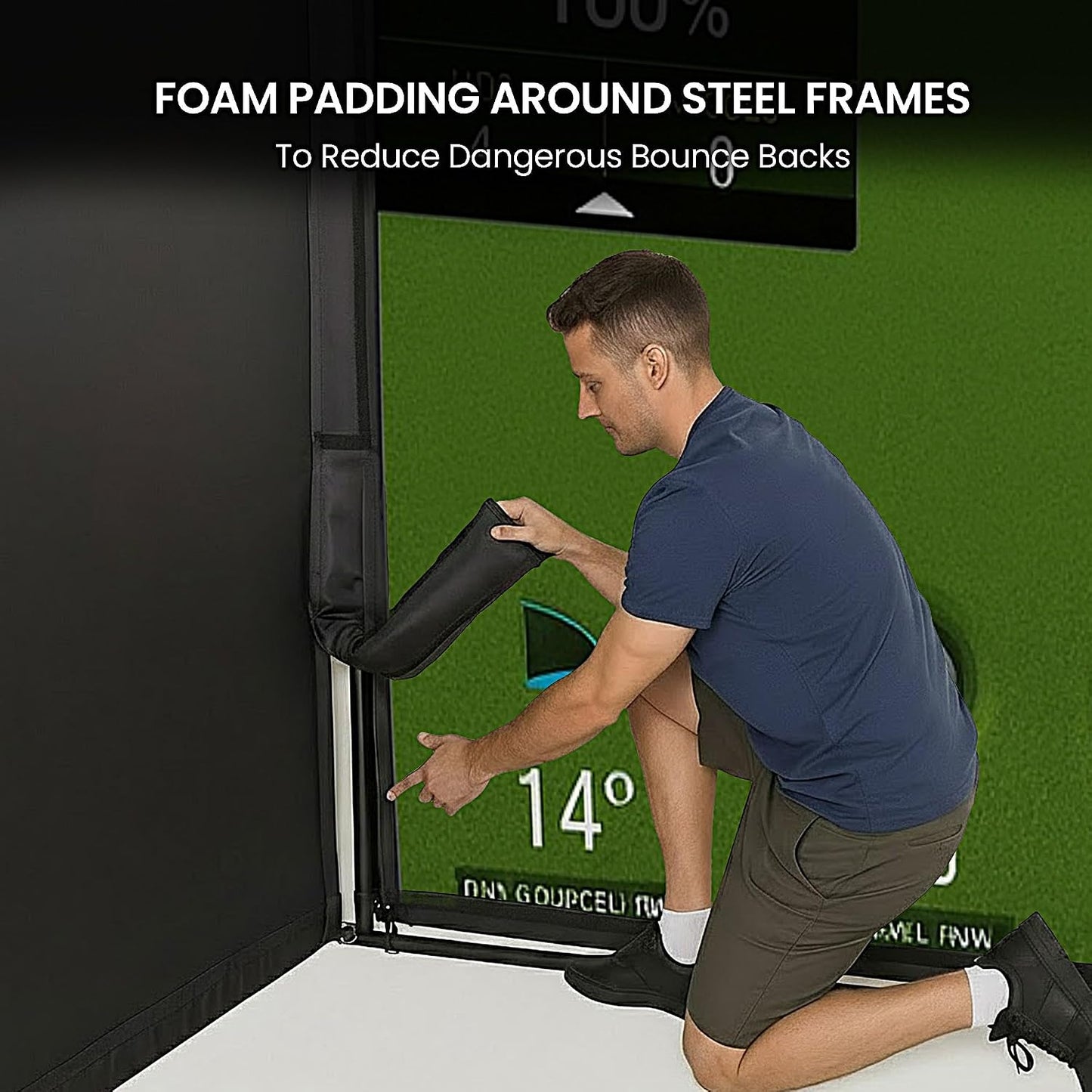 Golf Simulator Enclosure for Home 10X8 Ft Cage with HD Impact Sim Screen Two Shank Nets and Corner Foam Padding for Practice at Indoor Garage