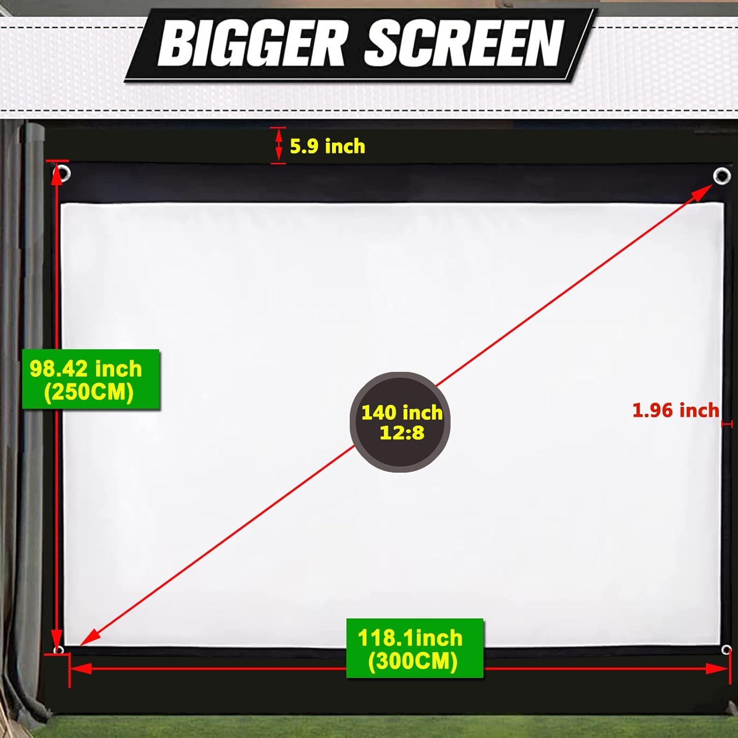Golf Simulator Impact Screen with Black Double Layer Blackout Cloth Shank Side Net Ropes ;High Definition Premium 4K Projection Screen for Golfer