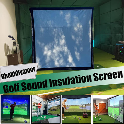 Golf Simulator Impact Screen with Black Double Layer Blackout Cloth Shank Side Net Ropes ;High Definition Premium 4K Projection Screen for Golfer