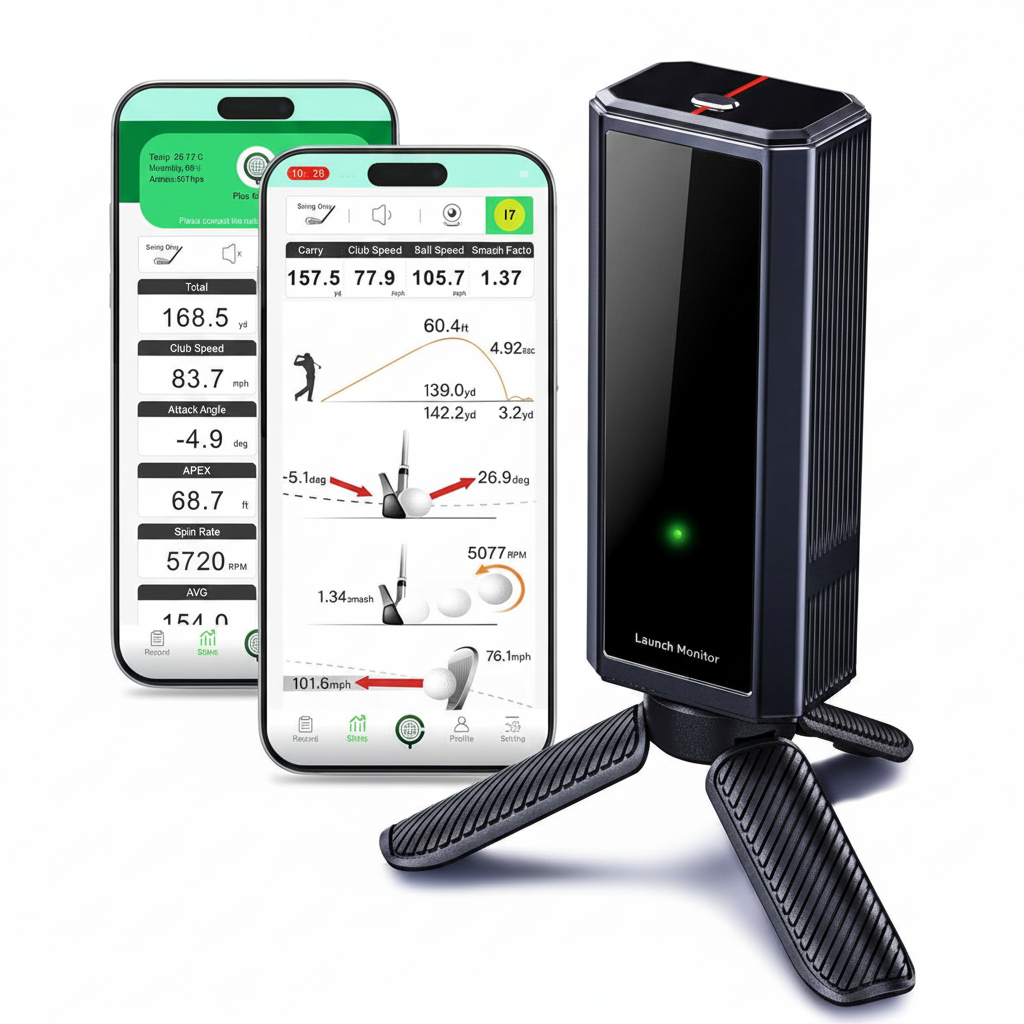 Portable Golf Launch Monitor Pro X1 Plus, Simulators for Home & Training, Mobile Launch Monitor for Golf Swing Analysis, Tracker & Swing Analyzer, Indoor Outdoor Use, up to 12 Hours Battery Life.