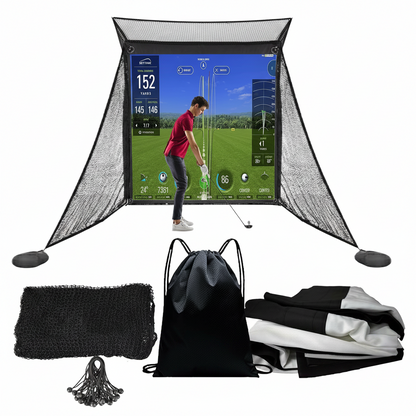 Golf Simulator Impact Screen with Black Double Layer Blackout Cloth Shank Side Net Ropes ;High Definition Premium 4K Projection Screen for Golfer